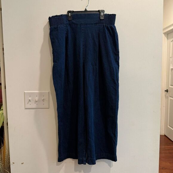 A New Day Womens Blue Chambray Pants XXL Wide Leg Cropped Elastic Waist Pull On - Picture 3 of 6